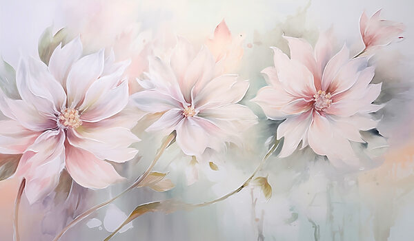 Painting of flowers on a white surface Painting of flowers on a white surface