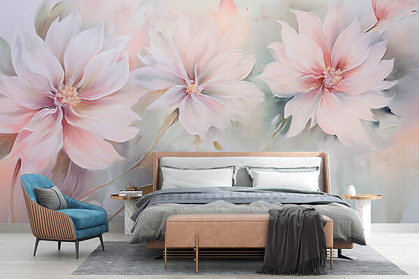 Painting of flowers on a white surface Painting of flowers on a white surface