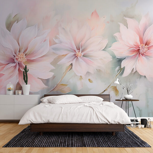 Painting of flowers on a white surface Painting of flowers on a white surface