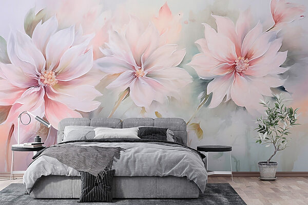 Painting of flowers on a white surface Painting of flowers on a white surface