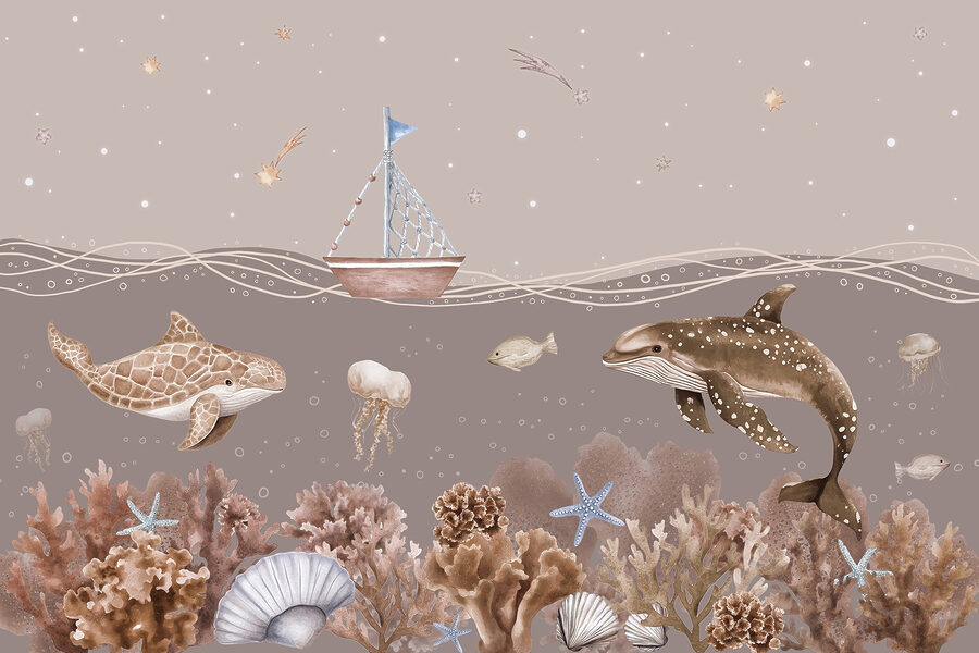 Wall murals Sea life with a boat and fish - Image 5