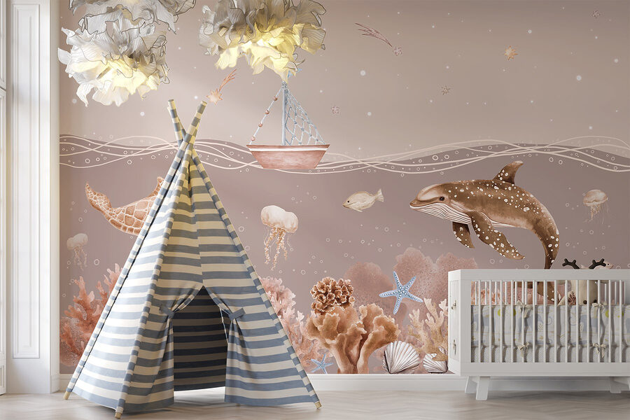 Wall murals Sea life with a boat and fish - Image 2