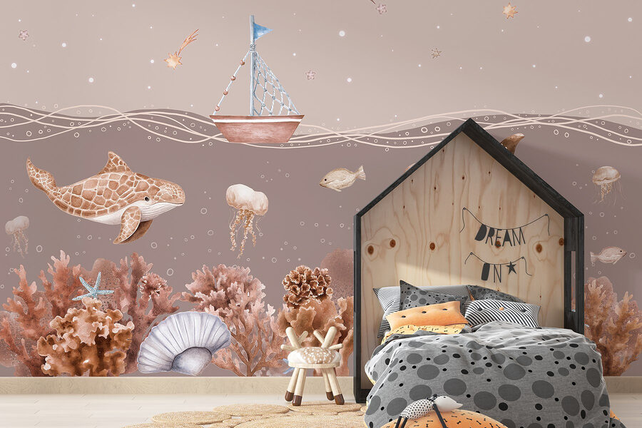 Wall murals Sea life with a boat and fish - Image 3