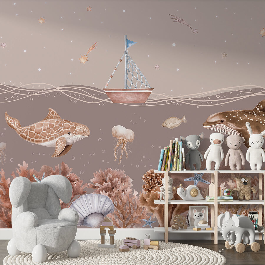 Wall murals Sea life with a boat and fish - Image 4