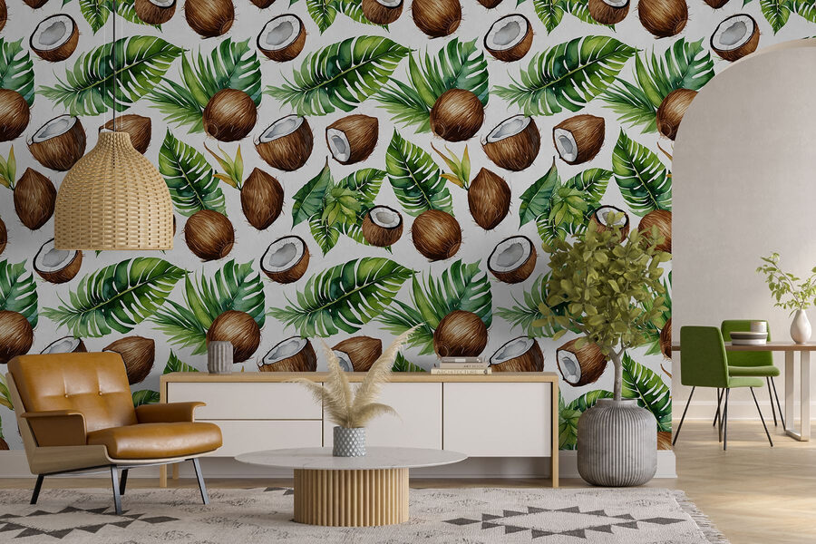 Pattern of coconuts and leaves