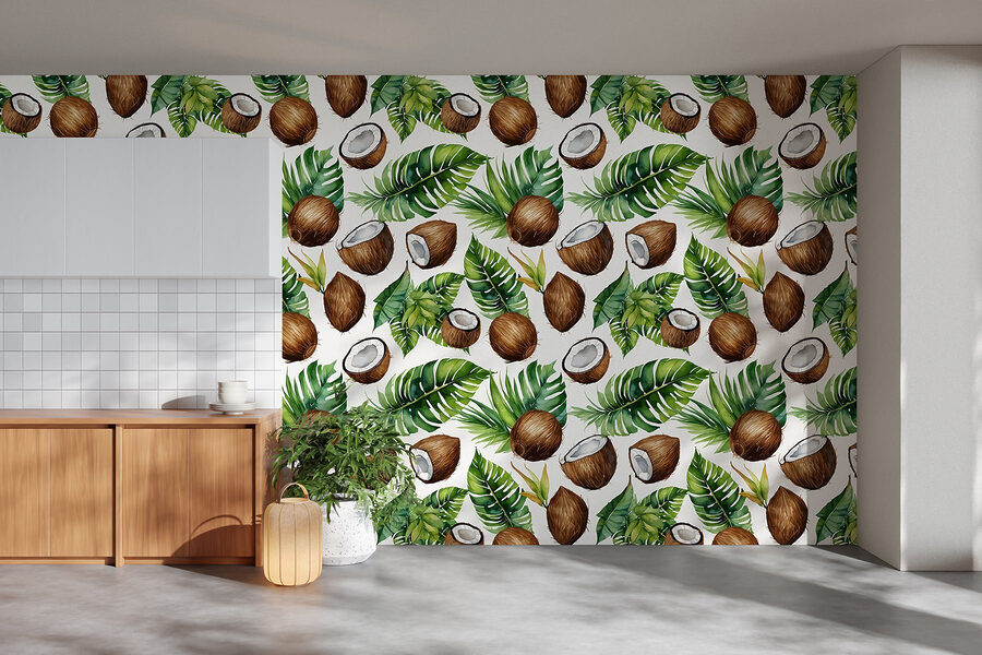 Pattern of coconuts and leaves