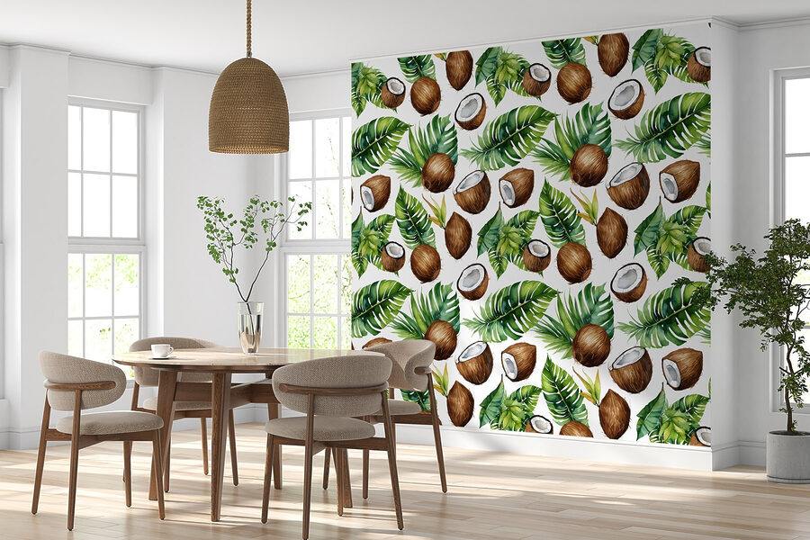 Pattern of coconuts and leaves