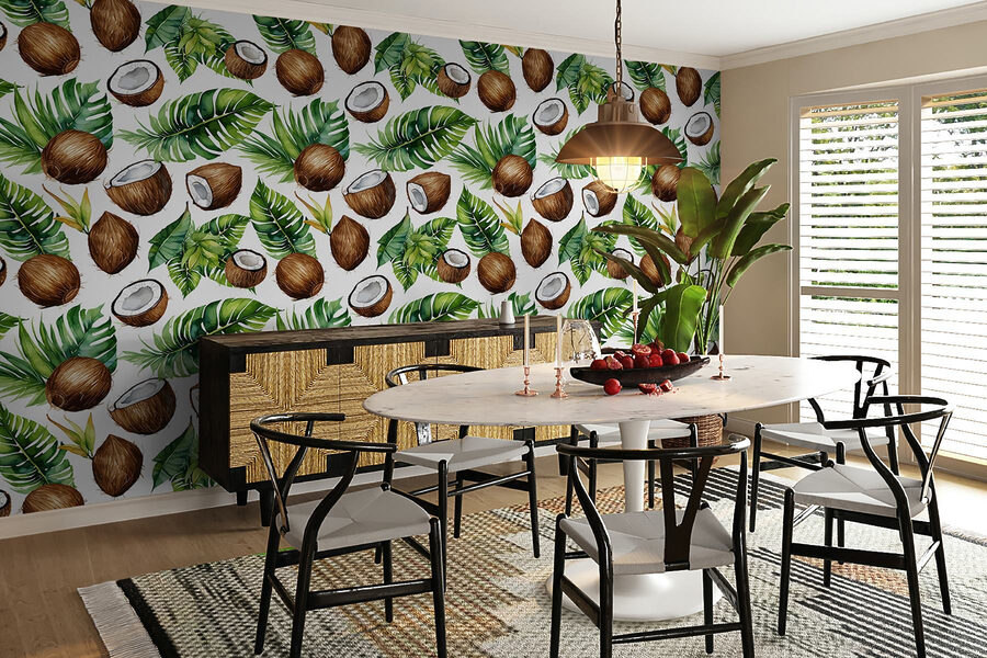 Pattern of coconuts and leaves