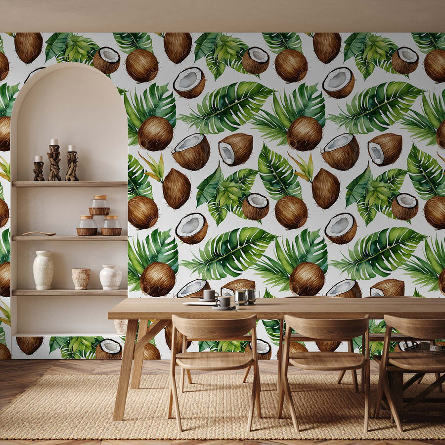Pattern of coconuts and leaves