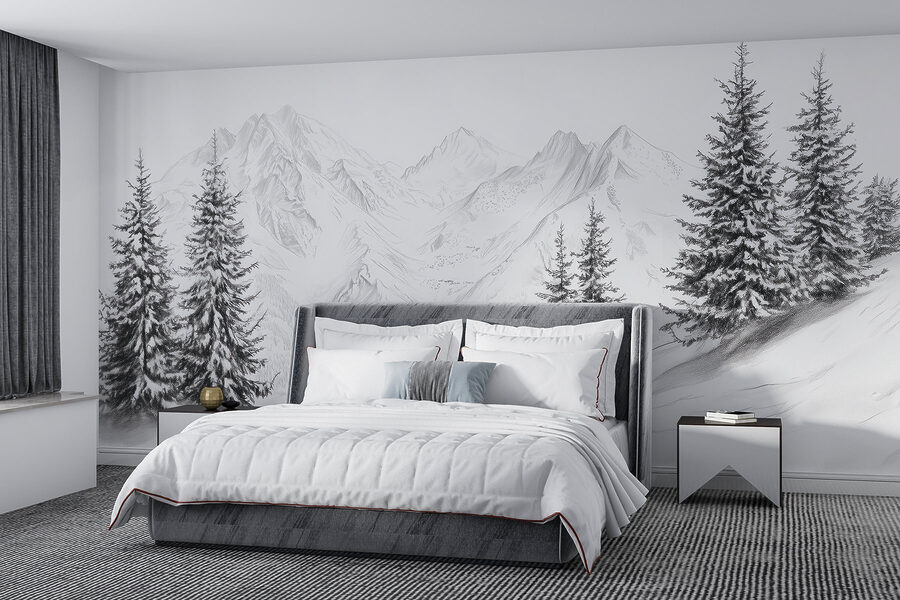 Drawing of a snowy mountain range