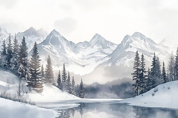 Lake surrounded by snow and mountains Lake surrounded by snow and mountains
