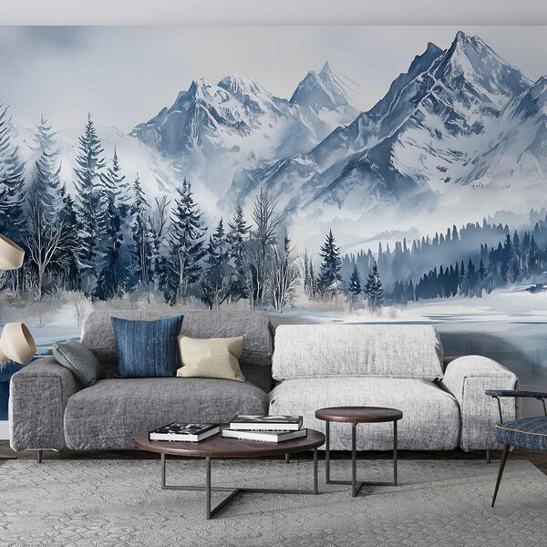 Lake with snow covered mountains and trees Lake with snow covered mountains and trees