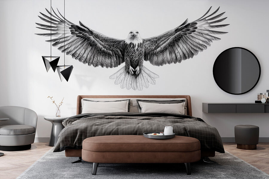 Wall murals Black and white image of a bird flying