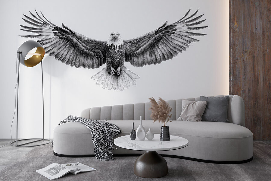 Wall murals Black and white image of a bird flying - Image 3