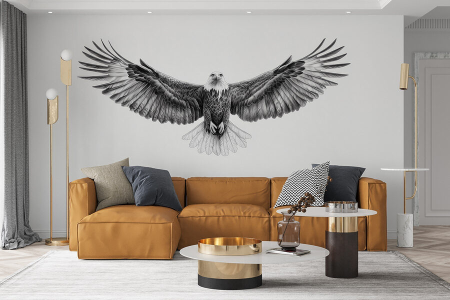 Wall murals Black and white image of a bird flying - Image 4