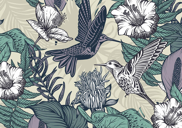 Bird flying over flowers