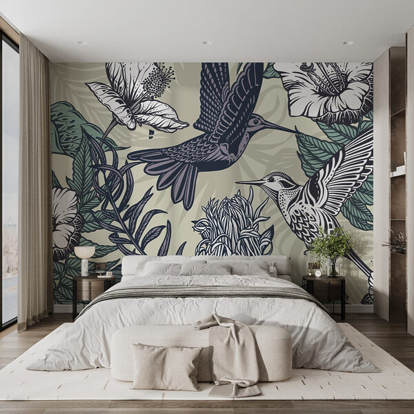 Wall murals Bird flying over flowers (SKU: w02362) Wall murals Wall murals Bird flying over flowers (SKU: w02362)