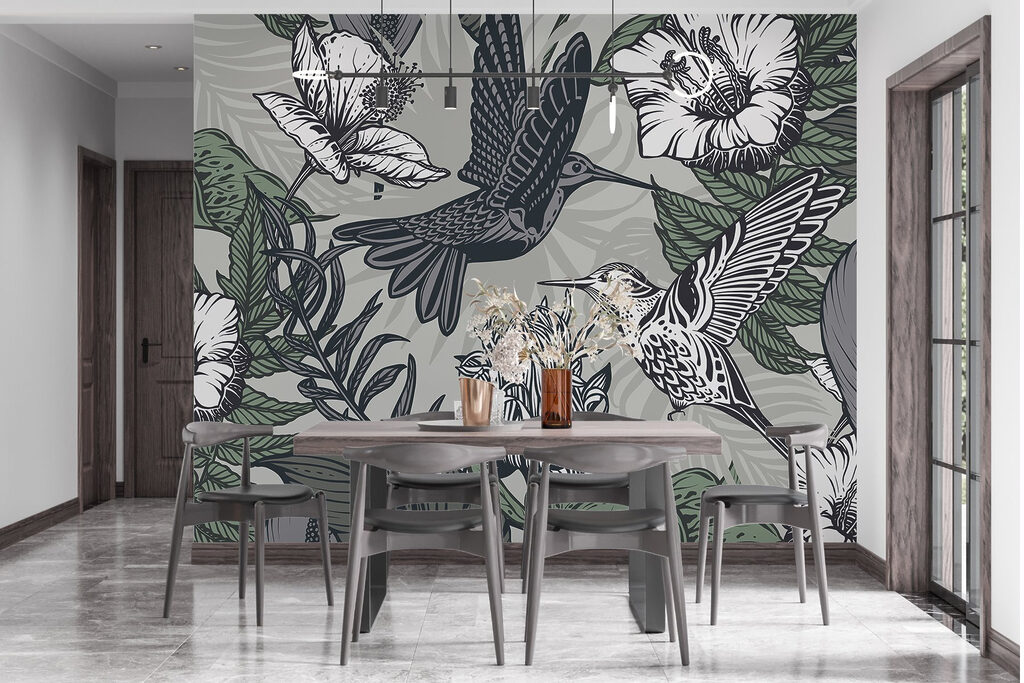 Bird flying over flowers