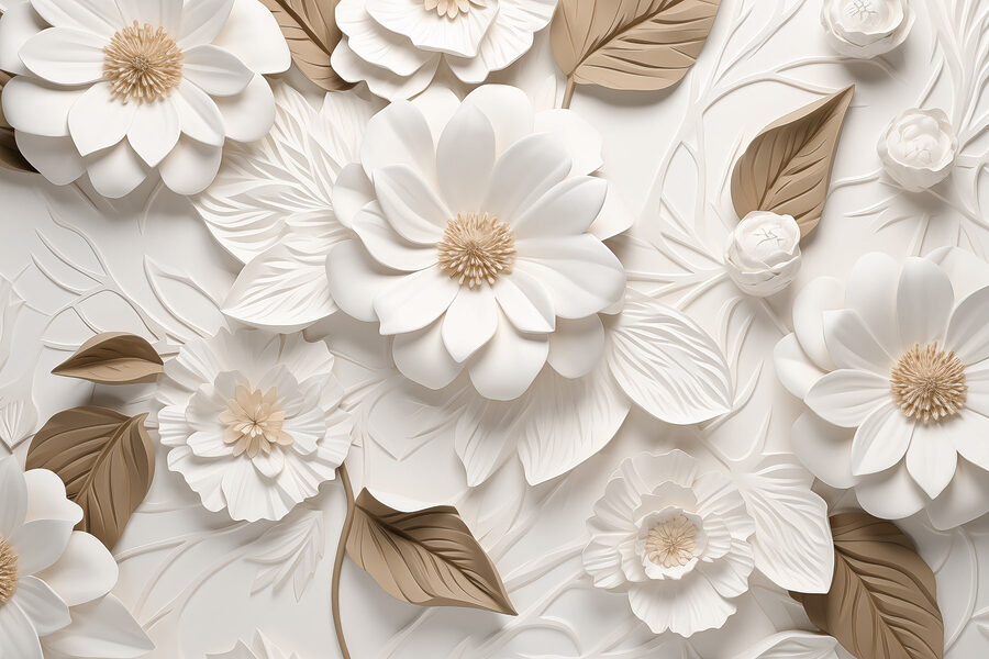 White and brown flowers and leaves