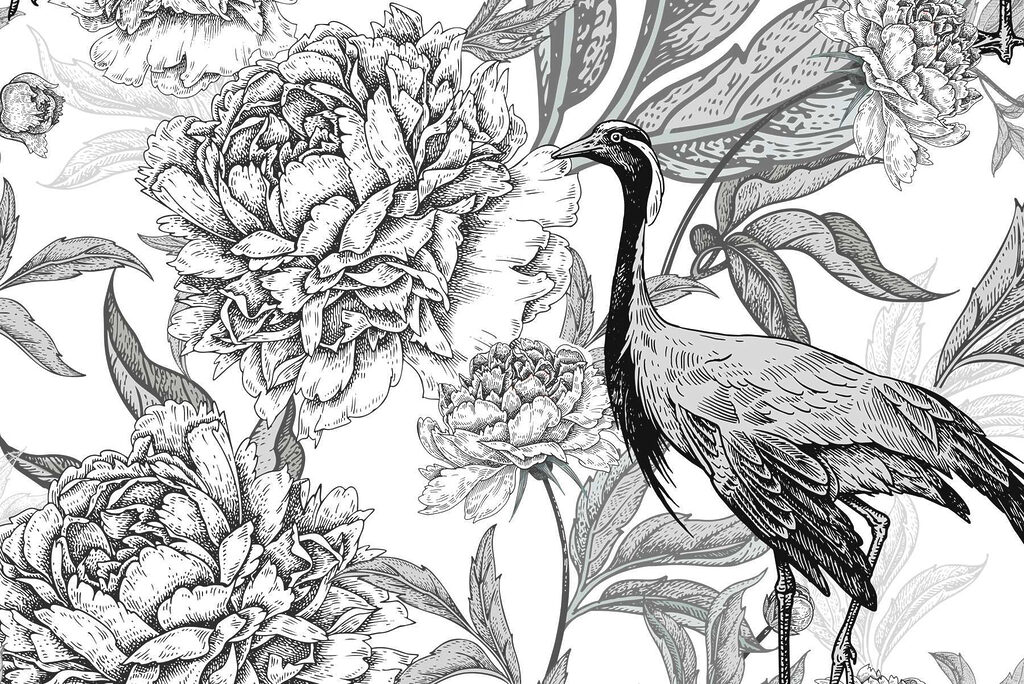 Bird and flowers on a white background Bird and flowers on a white background