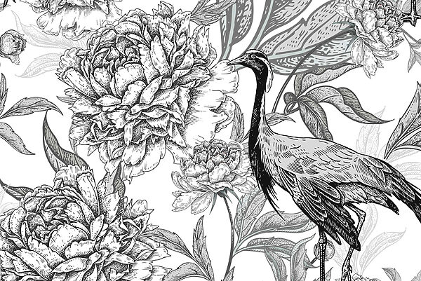 Bird and flowers on a white background Bird and flowers on a white background