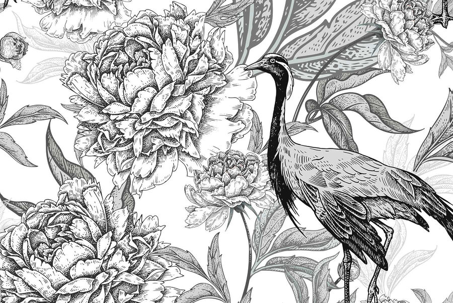 Bird and flowers on a white background Bird and flowers on a white background