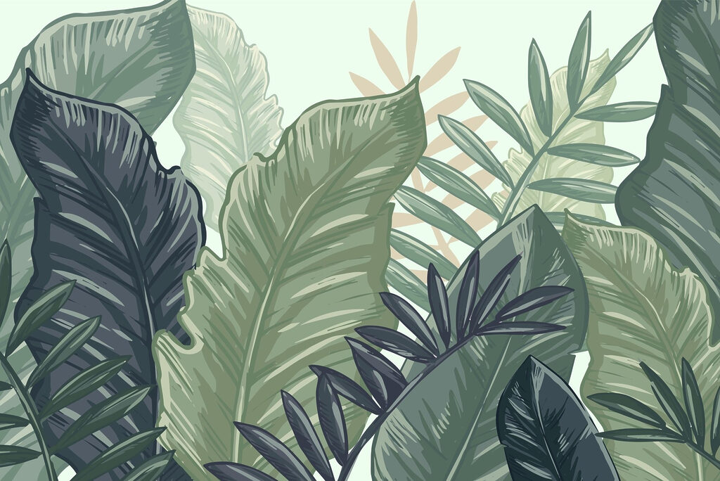 Lush leaves creating a tranquil backdrop Lush leaves creating a tranquil backdrop