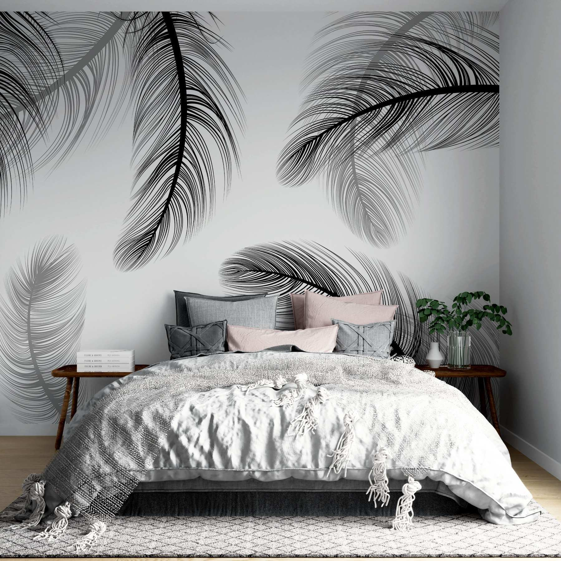 Group of black and white feathers Group of black and white feathers