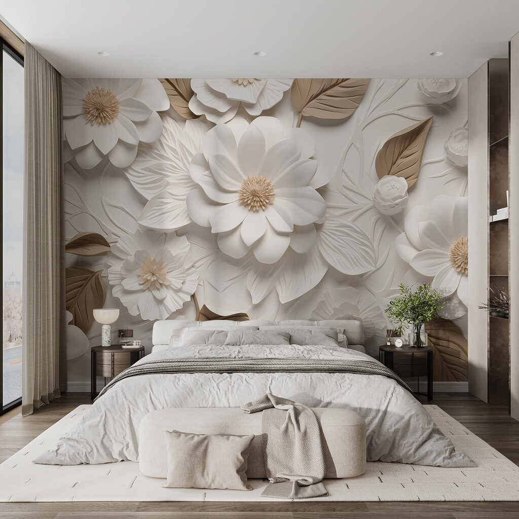 White and brown flowers and leaves