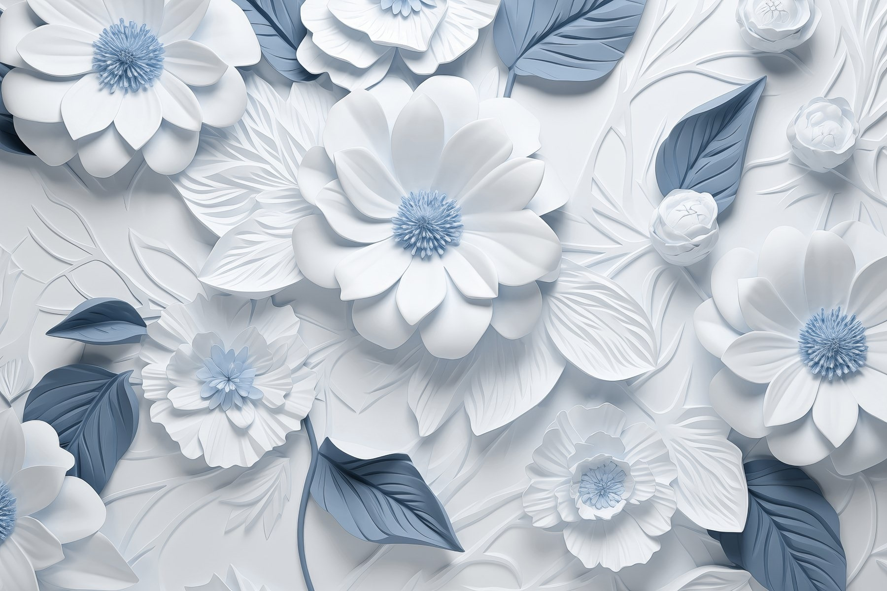 White and blue flowers and leaves White and blue flowers and leaves