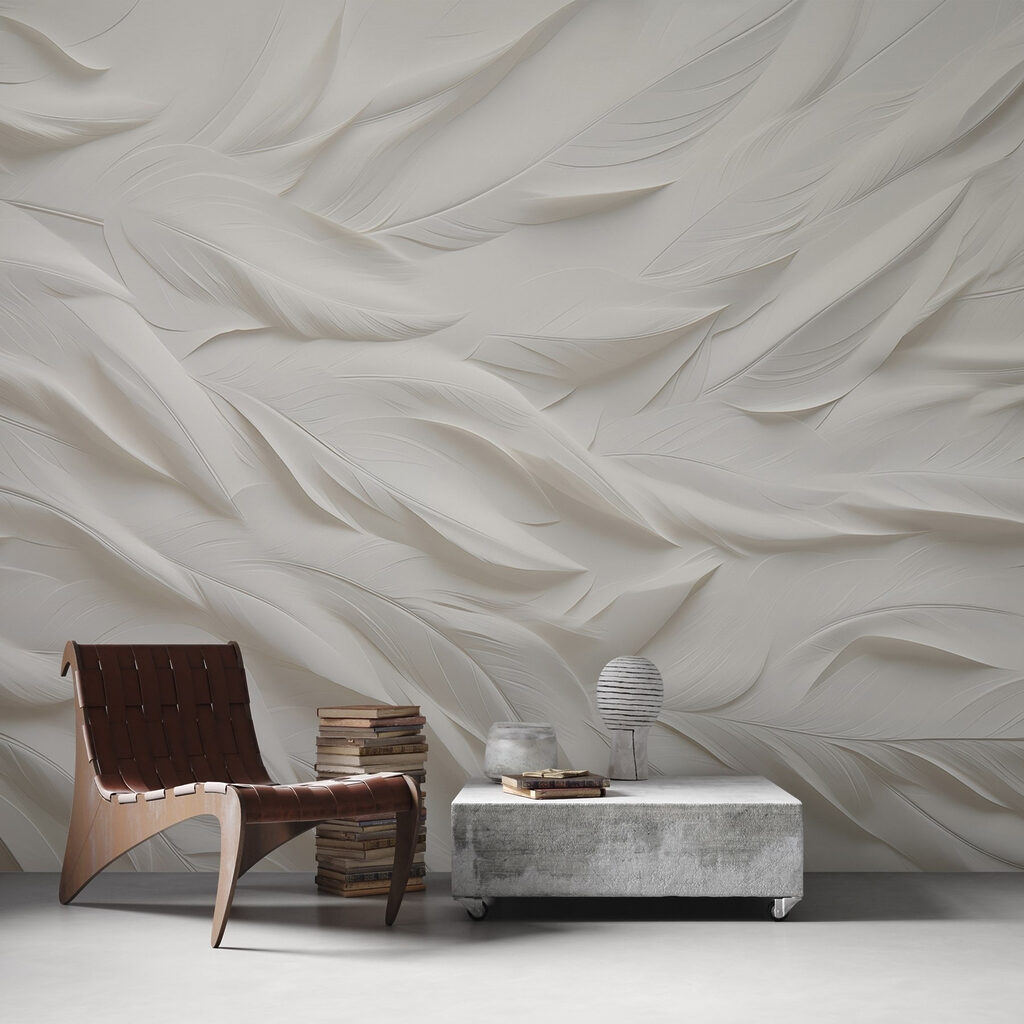 White feather pattern on a white surface White feather pattern on a white surface