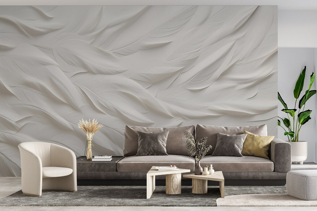 White feather pattern on a white surface White feather pattern on a white surface