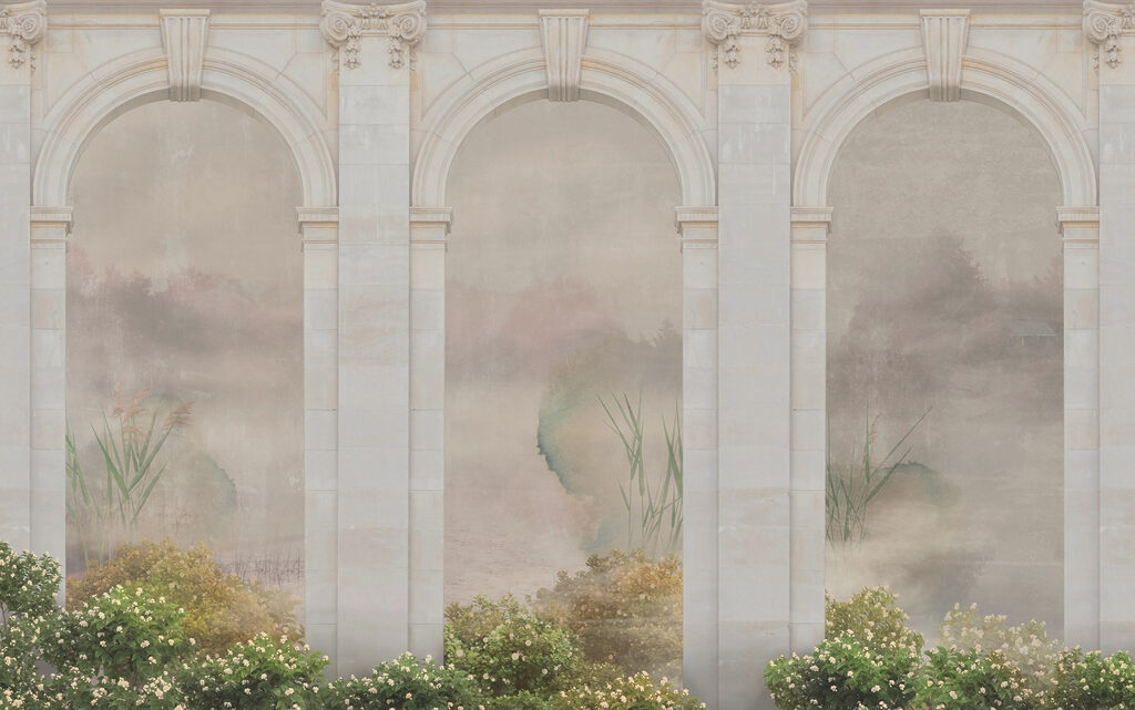 Wallpaper with a stone archway and plants Wallpaper with a stone archway and plants