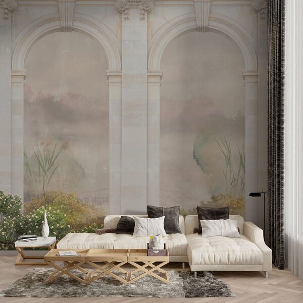 Wallpaper with a stone archway and plants Wallpaper with a stone archway and plants