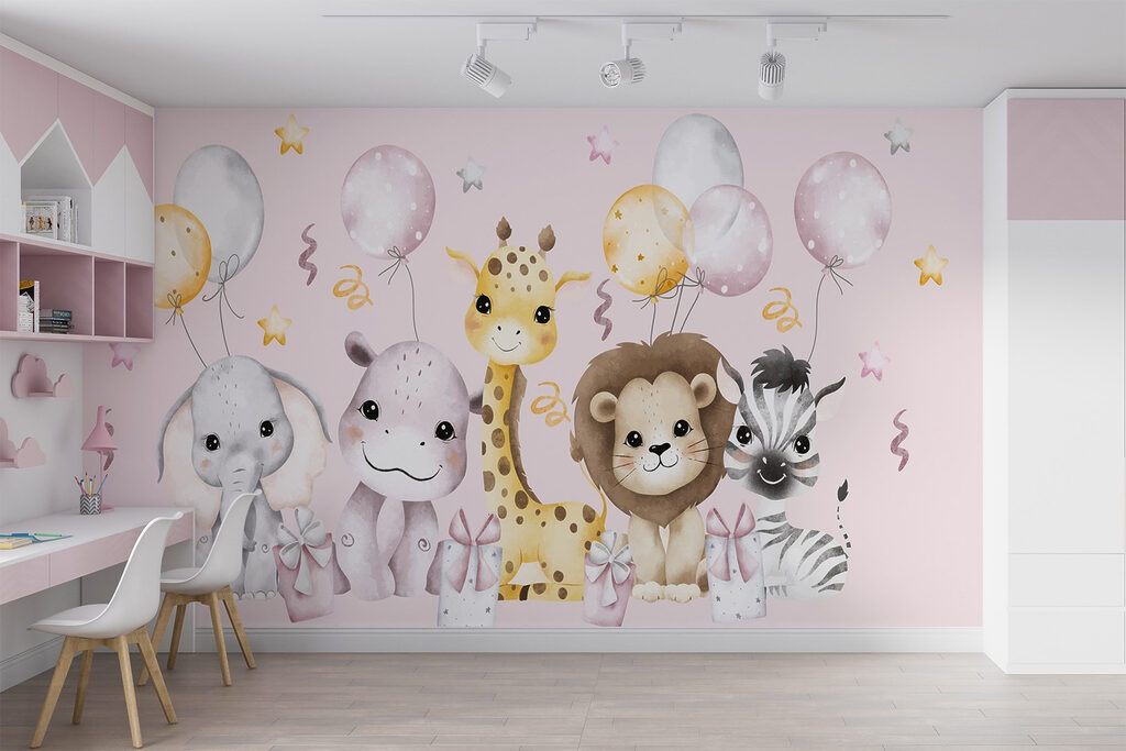 Group of animals with balloons