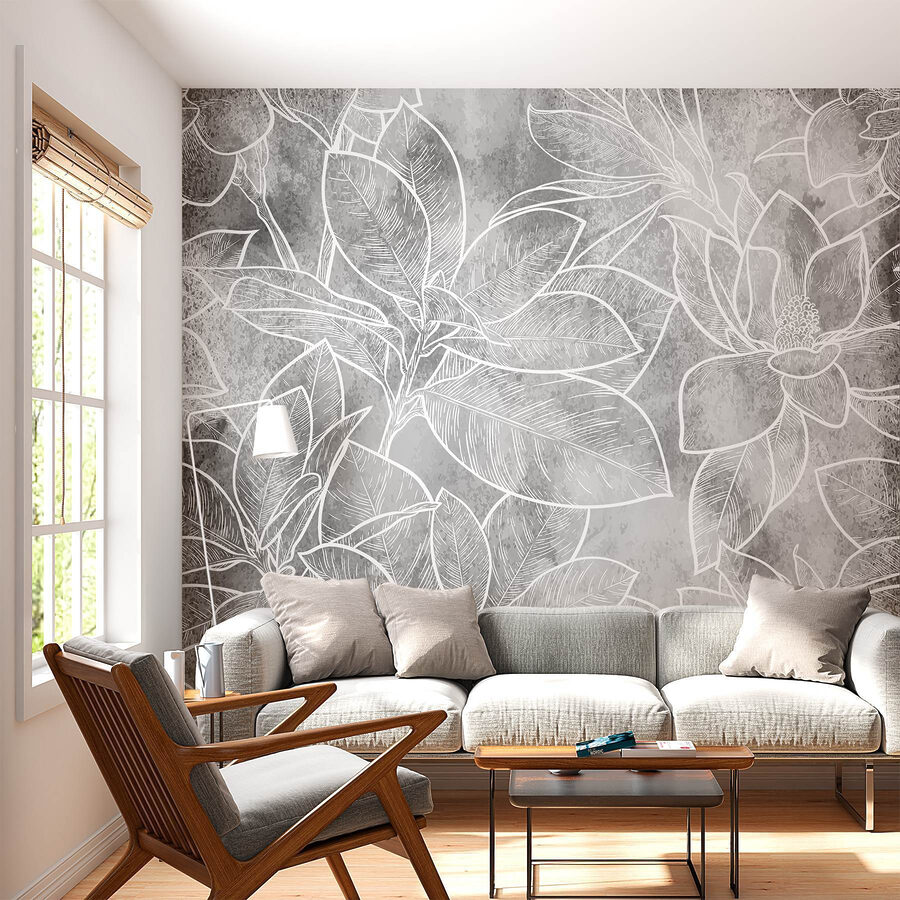 White line drawing of flowers