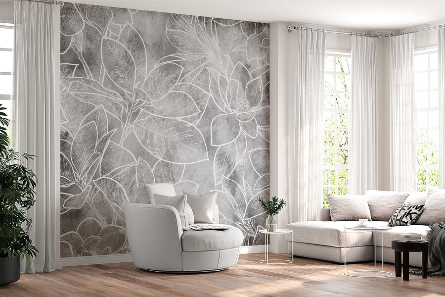 White line drawing of flowers