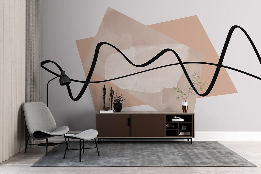 Black line on a pink and white background