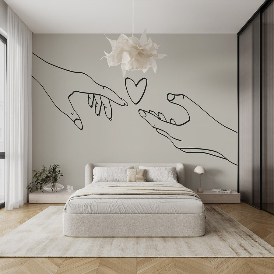 Wall murals Drawing of two hands touching a heart