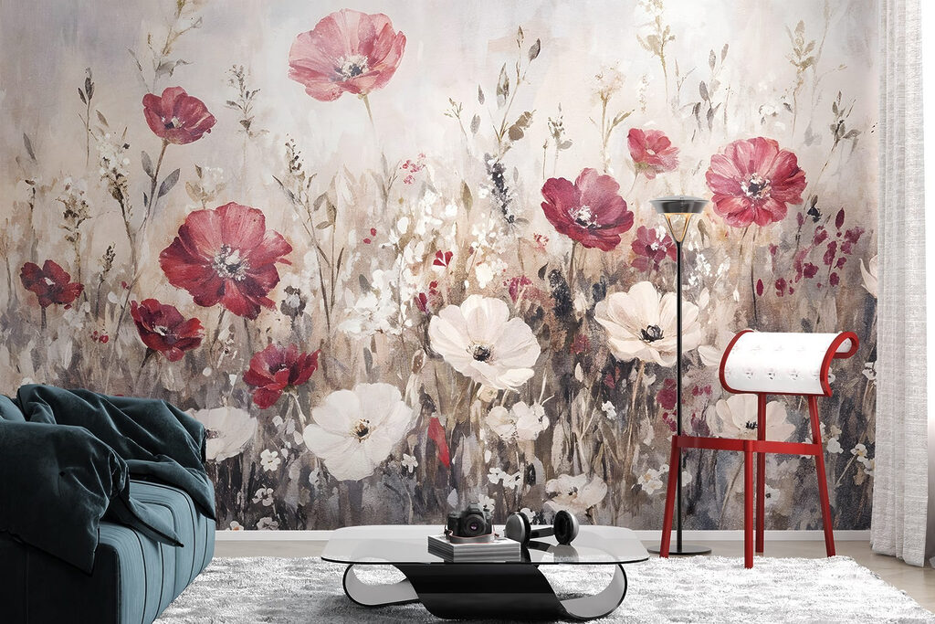 Painting of flowers in a field Painting of flowers in a field