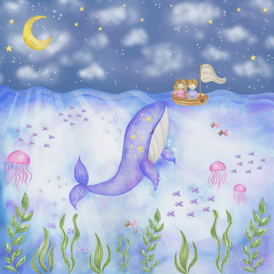 Whale and jellyfish under the sea