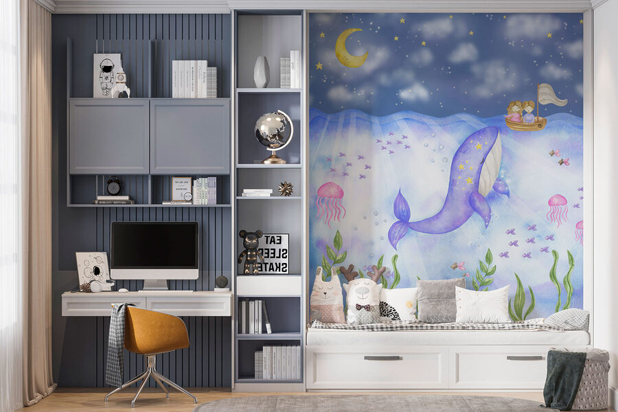 Whale and jellyfish under the sea