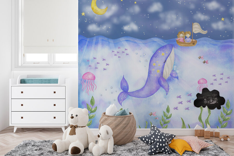 Whale and jellyfish under the sea