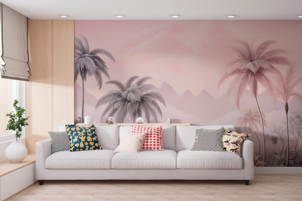 Landscape with palm trees and mountains Landscape with palm trees and mountains