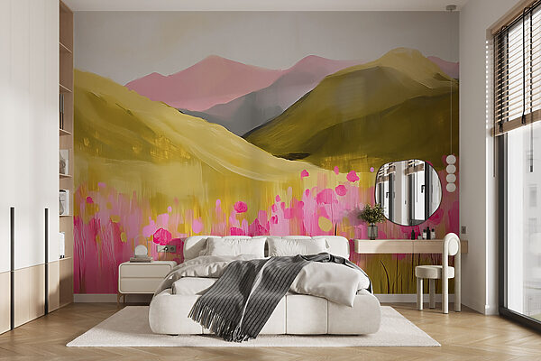 Wall murals Painting of a field of pink flowers (SKU: w08456) Wall murals Wall murals Painting of a field of pink flowers (SKU: w08456)