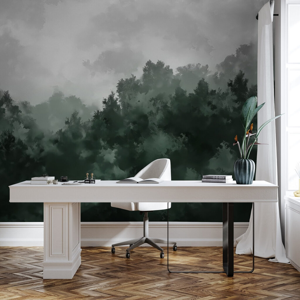 Foggy forest with trees Foggy forest with trees