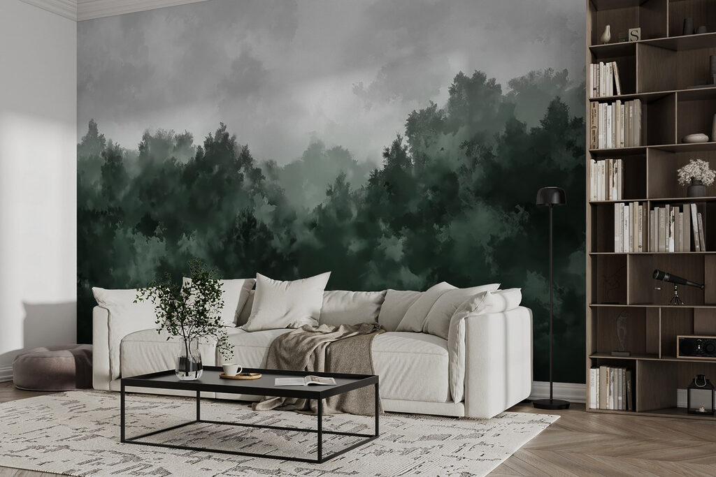 Foggy forest with trees Foggy forest with trees