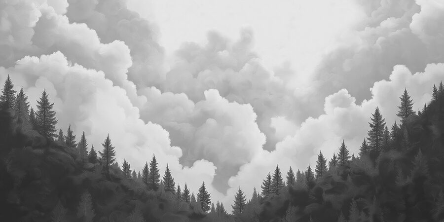 Black and white photo of a forest
