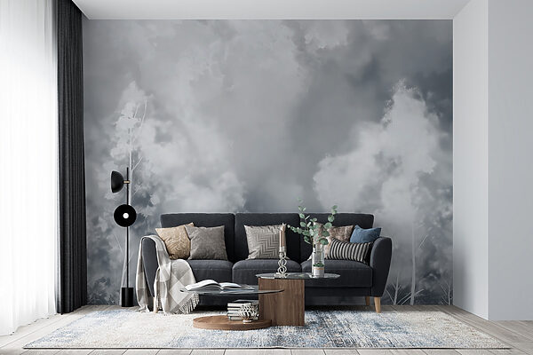 Group of trees with smoke Group of trees with smoke