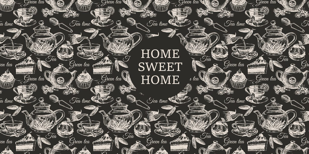 Wallpaper with teapots and cups Wallpaper with teapots and cups